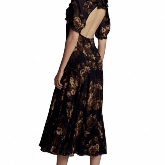 🐦‍⬛Reformation Eva Backless Dropwaist Floral & Lace Midi Dress, Size 6 - Picture 3 of 12